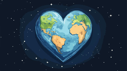 Heart-shaped Earth Flat Vector Illustration