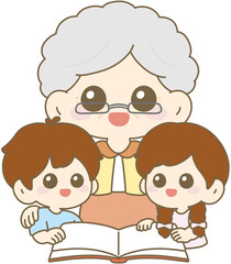 Grandmother with Grandchildren Illustration 할머니와 손주들 캐릭터 일러스트