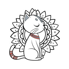 zen mandala cat in meditative pose vector illustration