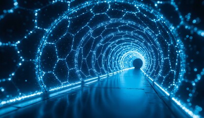 Illuminated Hexagonal Tunnel with Blue Light Effects