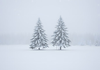 Obraz premium snow covered pine trees