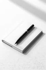 Blank Notebook with Pen, Desk, and Shadow.