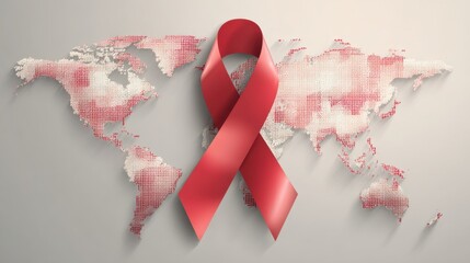 Red Ribbon Awareness World Map Graphic