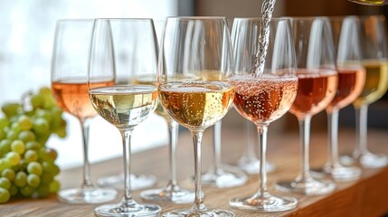 Naklejka premium Wine tasting. Colorful drinks poured into tall glasses