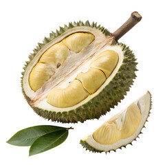 Fototapeta premium Fresh durian fruit still life on transparent background
