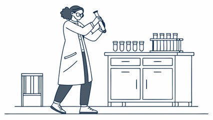 Scientist in Lab Coat with Test Tube - Research & Experiment Line Art Illustration