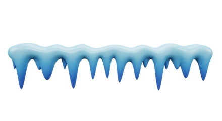 A row of blue and white icicles hanging down against in a horizontal orientation