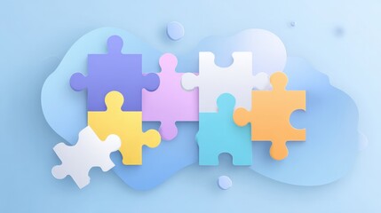 Colorful Paper Puzzle Pieces On Light Blue Background