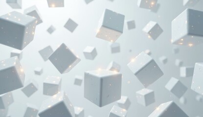Obraz premium Floating Cubes with Glowing Lights in a Softly Lit Space