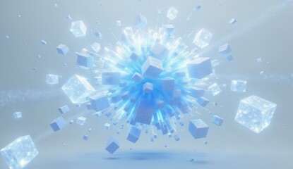 Radiant Blue Cubes Exploding in a Futuristic Display