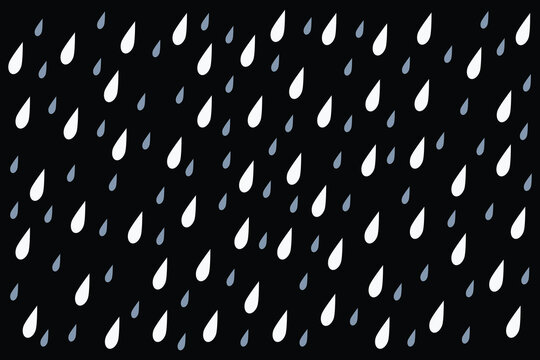 Artistic vector composition of falling rain and sky, flat cartoon style with blue water drops, seamless rainy background for seasonal designs, weather themes, children&rsquo;s books, and creative projects

