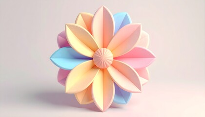 Fototapeta premium Soft pastel 3D flower object with plush texture, isolated on light background.