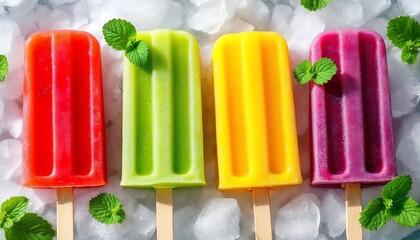 Colorful Popsicles on Ice with Mint Garnish