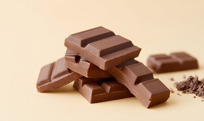 vertical chocolate bar standing upright with light cream background, Generative AI