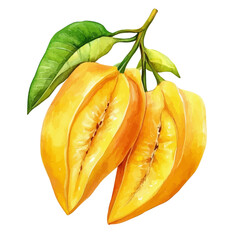 Ripe Starfruit, watercolor painting vector, isolated on a white background.