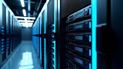 Modern server room with data storage units