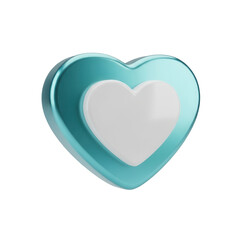 Coração Ícone Azul e Branco Brilhante Elemento 3D Render PNG Transparente blue heart icon