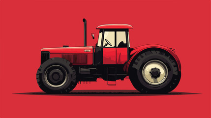 Obraz premium Red Farm Tractor Flat Vector Illustration Centered