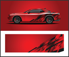 Red Sports Car with Black Graphics and Matching Wrap Design Template