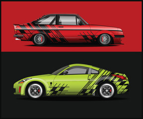 Two Tuned Cars A Red Classic and a Lime Green Modern Sportscar