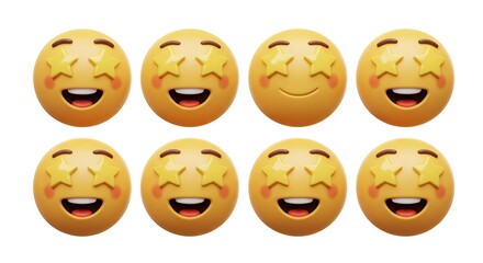 Fototapeta premium Smiling faces with stars emoji set