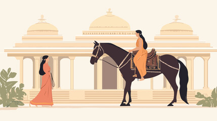 Obraz premium Elegant Female and Hindu Horse Flat Vector Illustration