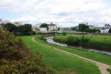 June 28, 2025, Morioka, Iwate Prefecture, Japan.View of the Kitakami River and downtown area.