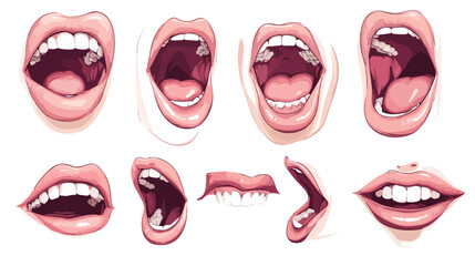 Obraz premium Feminine Hand-drawn Mouth Element in Flat Vector Illustration