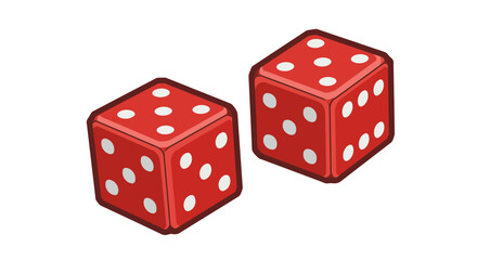 Vector Pixel Art Dice Roll &ndash; Isolated Red and White Cartoon Dice in Retro Game Style