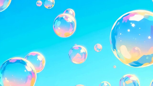 水色背景に浮かぶたくさんのしゃぼん玉のイラスト