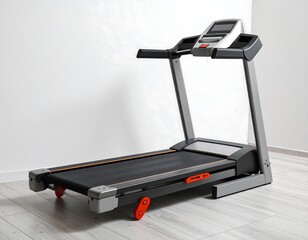 Modern treadmill against white wall