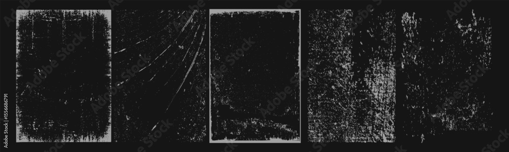 Aufkleber Overlay texture frames with paper fold effect and rough dirty scratches. Old blank overlay texture set with effect damaged, dust, grunge strokes, creases. Torn paper with creases. Grunge punk frames.