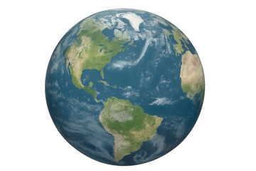Photorealistic 3d rendering of planet earth rotating, showcasing north and south america continents, with transparent background for easy compositing