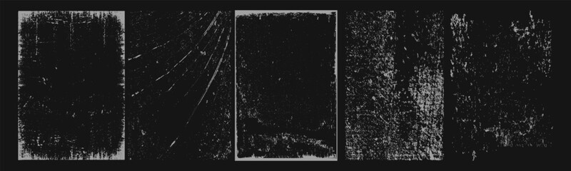 Overlay texture frames with paper fold effect and rough dirty scratches. Old blank overlay texture set with effect damaged, dust, grunge strokes, creases. Torn paper with creases. Grunge punk frames.