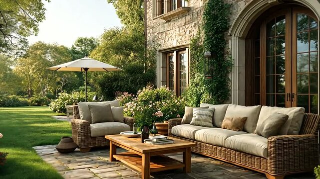 Serene Outdoor Living Space with Cozy Seating Area