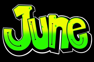 illustration of June, June letter with unique simple graffiti pattern and bright colors