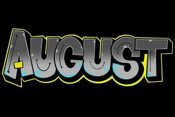 August illustration, August letter with unique simple graffiti pattern and bright colors