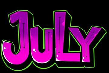 illustration of July, July letter with unique simple graffiti pattern and bright colors