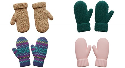 Assorted knitted mittens displayed
