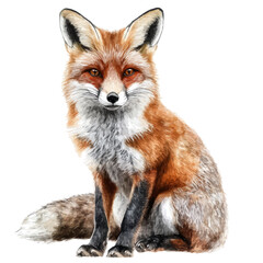 Red Fox Close Up, watercolor vector, isolated on a white background.