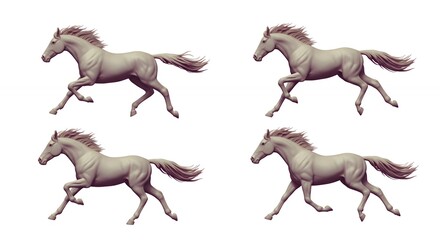 Fototapeta premium Four running horses light gray isolated