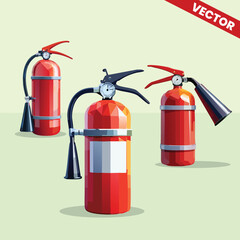 Obraz premium Three Fire Extinguisher Vector Illustrations for Emergency Evacuation Posters Fire Safety Training Printable School Materials High Quality Editable Graphic Design for Commercial Use and Presentations