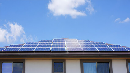 Fototapeta premium Modern House with Solar Panels Under Clear Blue Sky
