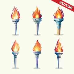 Vector Olympic Torch Collection with Flame in Bright Colors Perfect for Sports Event Promotion Logo Design Digital Art and Ceremony Graphics in High Quality Download for Your Projects
