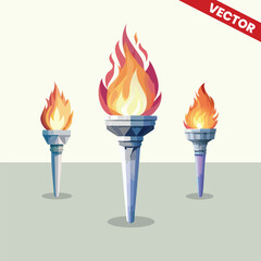 High Quality Vector Torch with Bright Flame for Olympic and Sports Event Design Ceremony Illustration Digital Art and Promotional Graphics Perfect for Download and Use in Projects