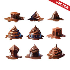 Melting Chocolate Drip and Swirl Shapes Perfect for Dessert Packaging Branding Bakery and Chocolate Product Designs High Quality Vector Clipart Download