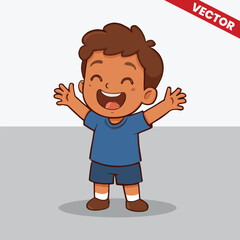 Vector Illustration of Happy Boy with Open Arms Smiling and Celebrating Joy
