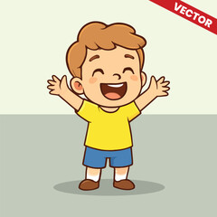 Vector Illustration of Happy Boy with Open Arms Smiling and Celebrating Joy