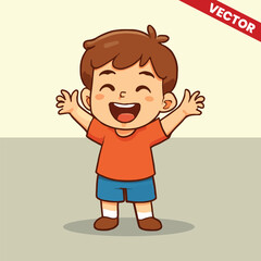 Vector Illustration of Happy Boy with Open Arms Smiling and Celebrating Joy