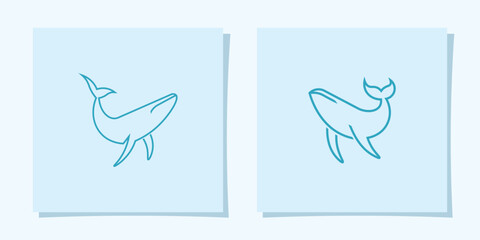 Blue whale abstract logo, blue whale outline logo with minimalist design